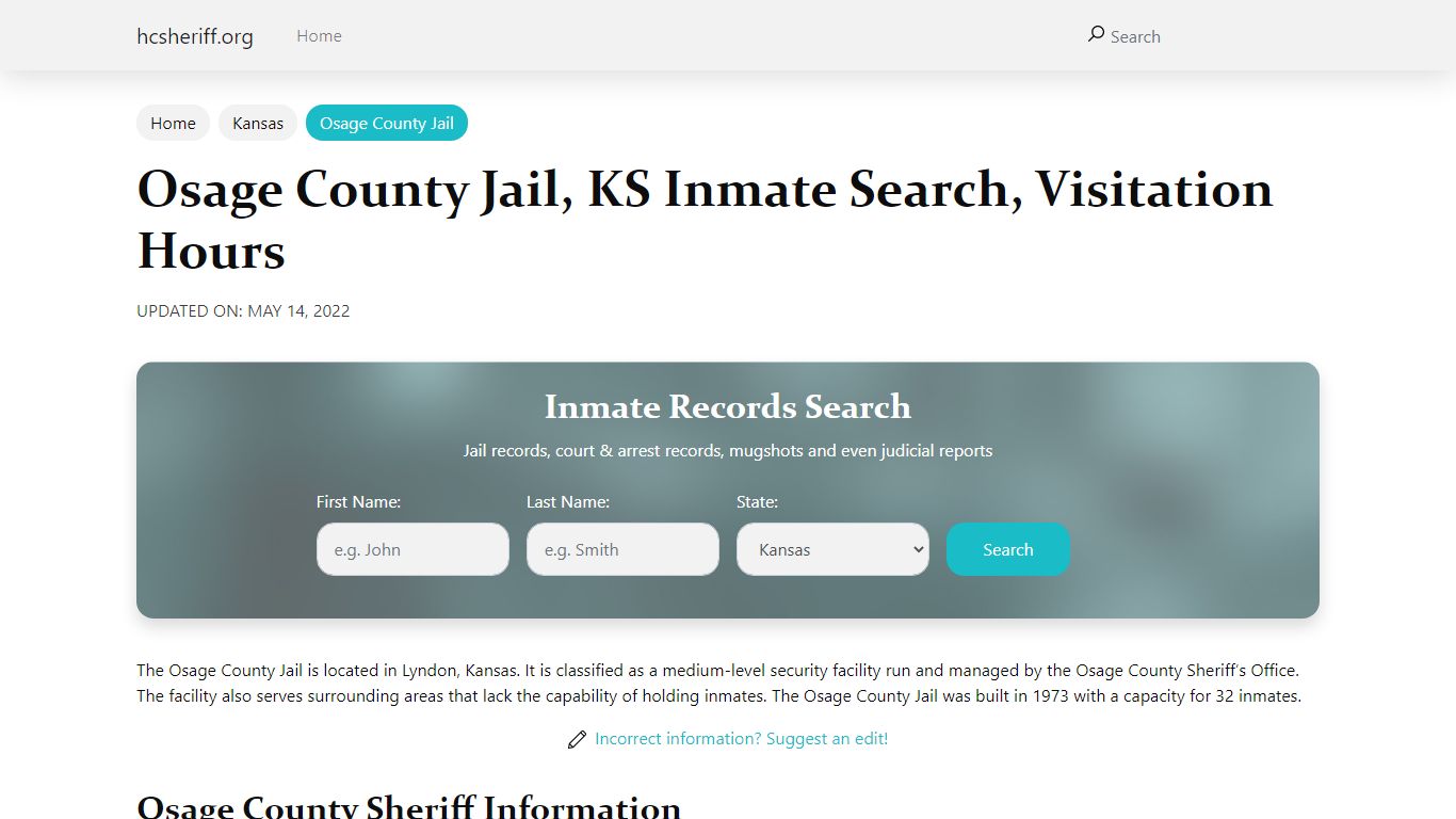 Osage County Jail, KS Inmate Search, Visitation Hours