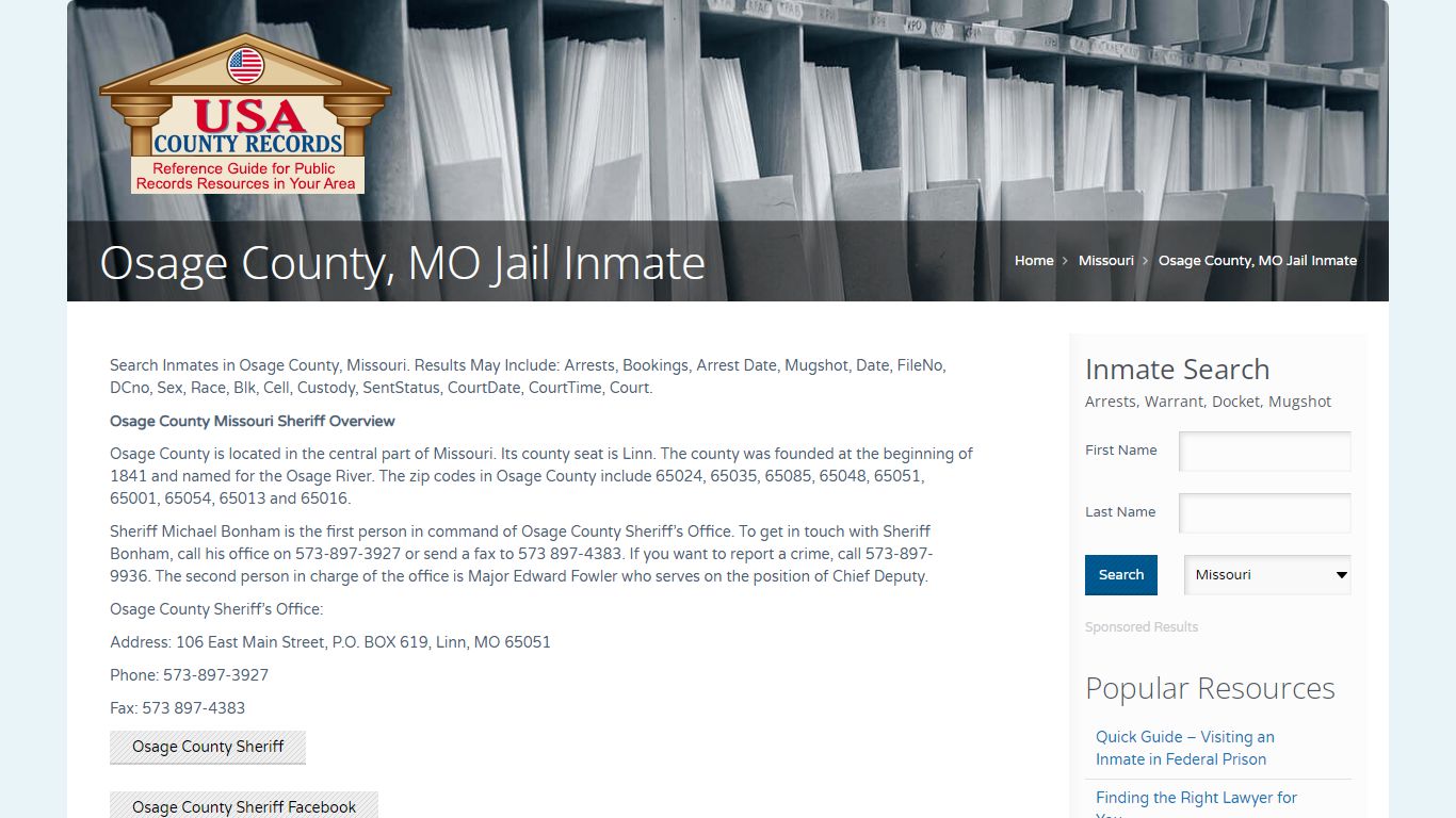 Osage County, MO Jail Inmate | Name Search